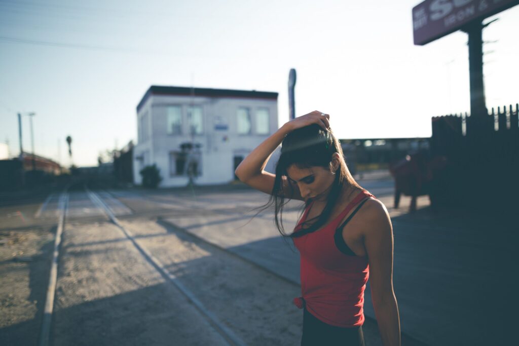 Brittany wearing red tank