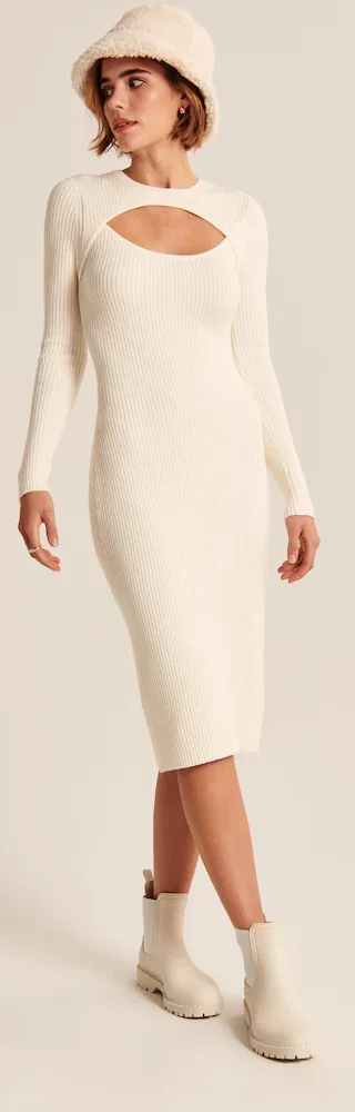 Long-Sleeve Cutout Midi Sweater Dress