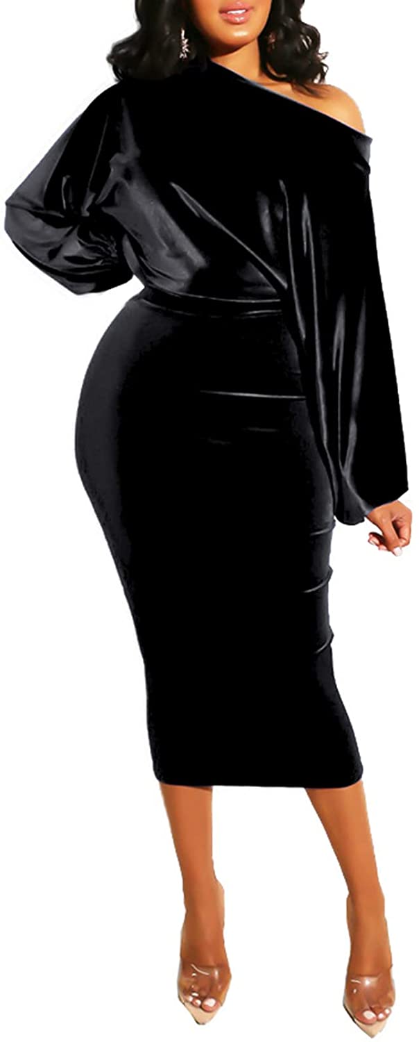 Off The Shoulder Velvet Long Sleeve Midi Dress - Must-Have Velvet Dresses Under $100 on Amazon