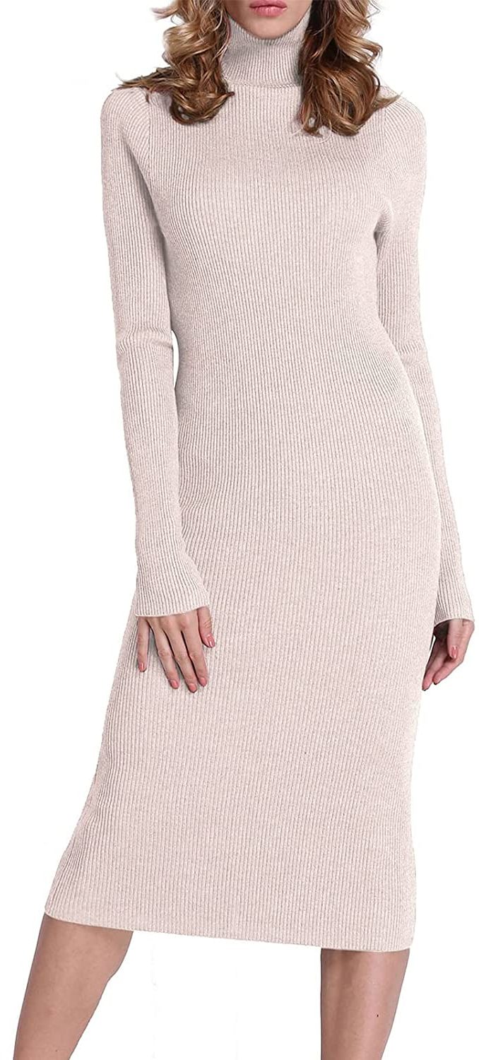 Ribbed Long Sleeve Knit Sweater Dress