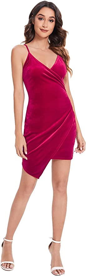 Asymmetrical Velvet Spaghetti Strap Dress - Must-Have Velvet Dresses Under $100 on Amazon