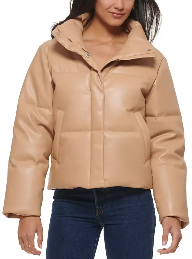 Levi's Cropped Faux-Leather Puffer Coat
