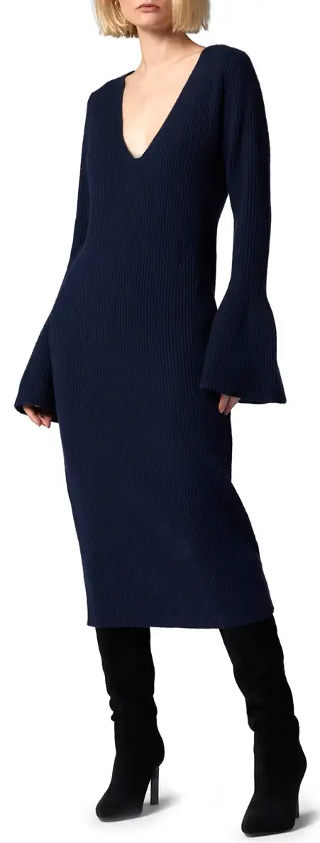 Equipment Dree Long Sleeve Wool & Cashmere Rib Midi Sweater Dress