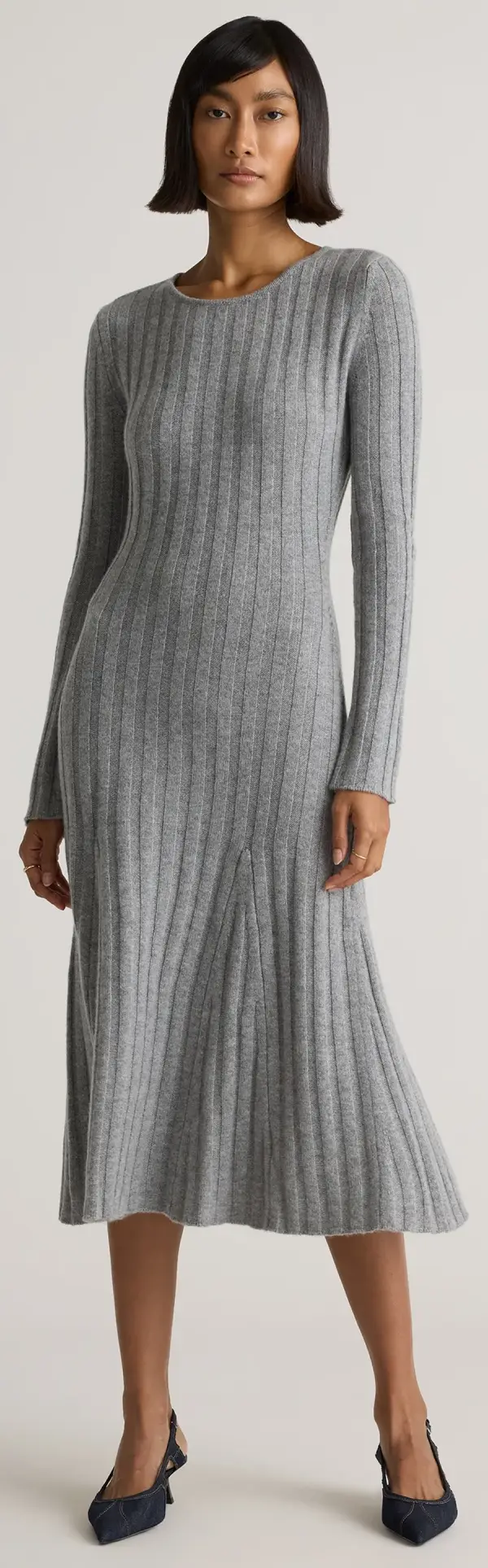 Quince Mongolian Cashmere Wide-Rib Midi Dress